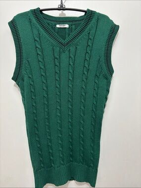 Sz S Men’s COOFANDY Green Cable-Knit V-Neck Sweater Vest